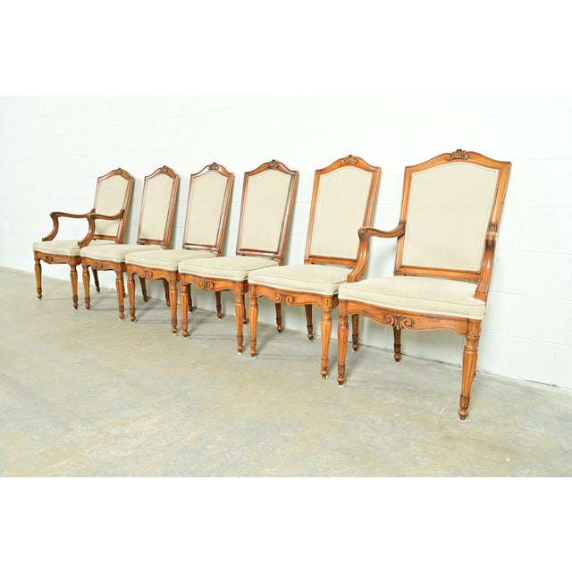 Baker Furniture Style French Regency Louis XVI Carved Walnut Dining Chairs, Set of Six For Sale - Image 14 of 14