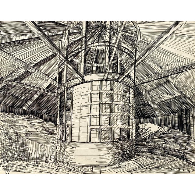 Illustration 1960s Frank Wallace Round Barn Vermont Drawing For Sale - Image 3 of 3