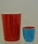 Vintage Japanese Porcelain Sake Flask and Cups - Set of 4 Turquoise Blue Red and White For Sale - Image 4 of 13