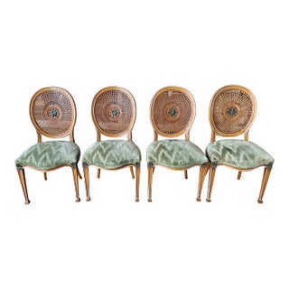 Late 19th Century Set of 4 Antique English Adam Style Cane Back Chairs For Sale