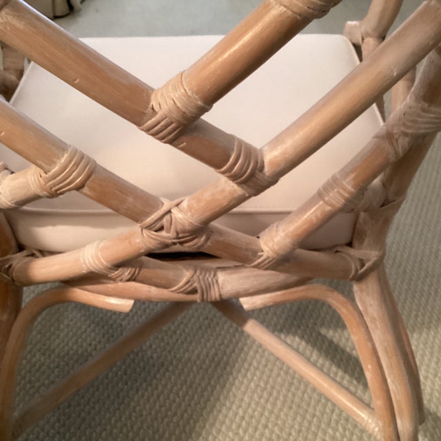 Wood Henry Link Dining Set. Fully Refurbished, New Upholstered Seats. Chippendale, White Washed Chairs and Table With Glass. Classic Coastal Design For Sale - Image 7 of 12