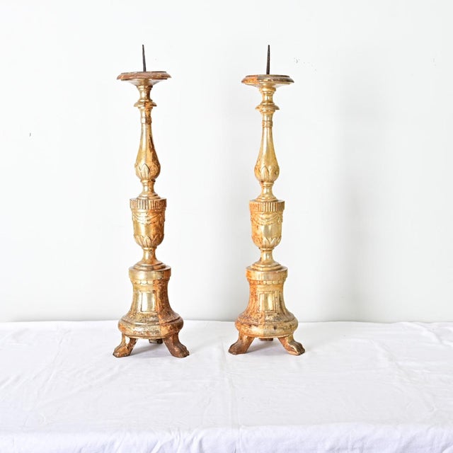 French Pair of 18th Century Gilt Candlesticks For Sale - Image 9 of 13