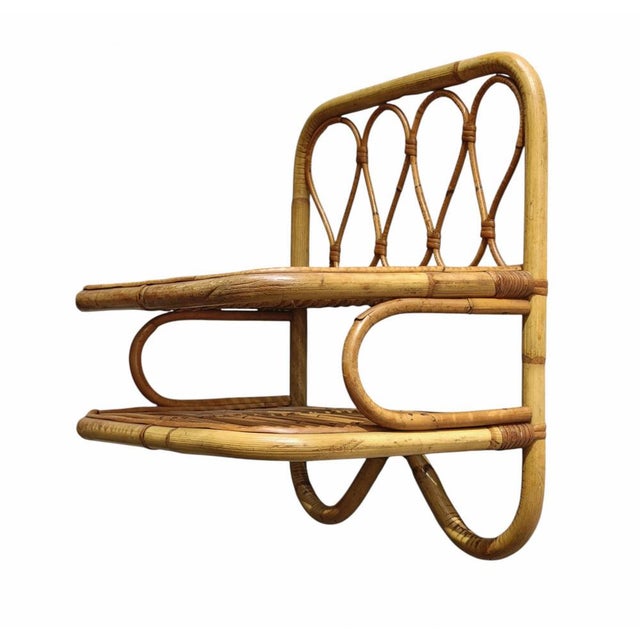 1960s Hand-Crafted Rattan and Bamboo Wall Shelf, Italy, 1960s For Sale - Image 5 of 7