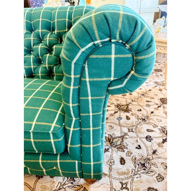 English Green Plaid Chesterfield Oversized Loveseat Sofa For Sale - Image 3 of 7
