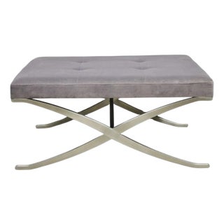 Contemporary Modern Brushed Chrome Frame X-Form Purple Tufted Bench Ottoman For Sale