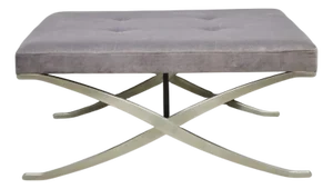 Contemporary Modern Brushed Chrome Frame X-Form Purple Tufted Bench Ottoman
