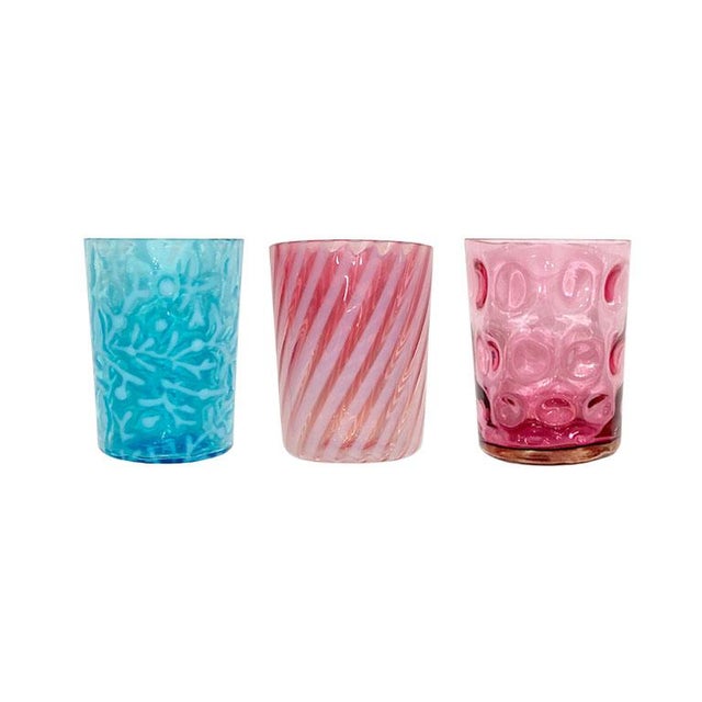 Blue Colorful Antique Hobbs Drinking Glasses in Blue and Pink - Set of 3 1800s For Sale - Image 8 of 10