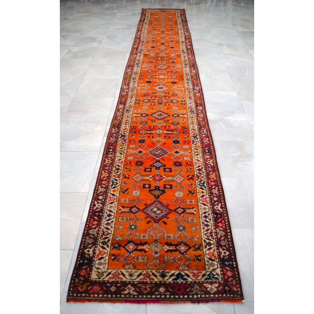 Textile Hand-Knotted Turkish Runner Rug Extra Long Hallway Decor Stair Runner - 2′9″ × 17′7″ For Sale - Image 7 of 17