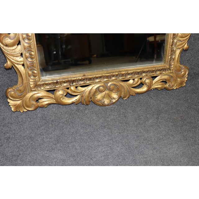 1940s Large Scale Carved French or Italian Rococo Giltwood Wall Mirror For Sale - Image 5 of 7