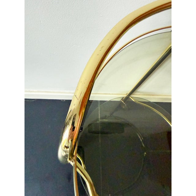Vintage Brass Serving Bar Cart with Smoked Glass Shelves, 1970s For Sale - Image 13 of 14