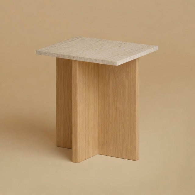 Contemporary Nightstand in Roman Travertine and Oak by Lebanto For Sale - Image 3 of 3
