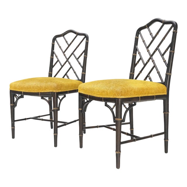 Mid-Century Modern Decorative Ebonized Walnut Faux Bamboo Side Chairs - A Pair For Sale