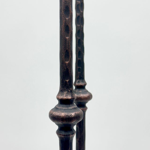 2020s Hand Forged Iron Candelabra Pair (105cm) Antique Copper Hammered Stem with Socket and Drip Plate For Sale - Image 5 of 7