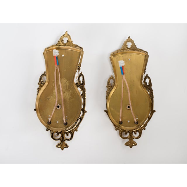 1960s Spanish Neoclassical Brass & Crystal Basket Wall Sconces - A Pair For Sale - Image 4 of 7
