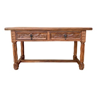 Spanish Walnut Low Table With Carved Drawers, Circa 1930 For Sale