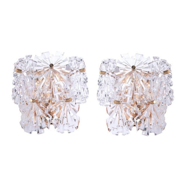 1960s Crystal and Gilt Brass Starburst Wall Sconces from Kinkeldey, Germany, 1960s, Set of 2 For Sale - Image 5 of 11