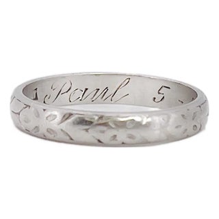 Vintage Mid Century Platinum Wedding Ring, Paul 5-3-1950, Size 6.75 For Sale