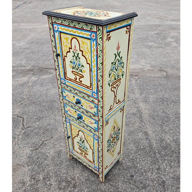 Moroccan Hand Painted Storage Cabinet - Solid Wood / Beige Zouak For Sale In Orlando - Image 6 of 6