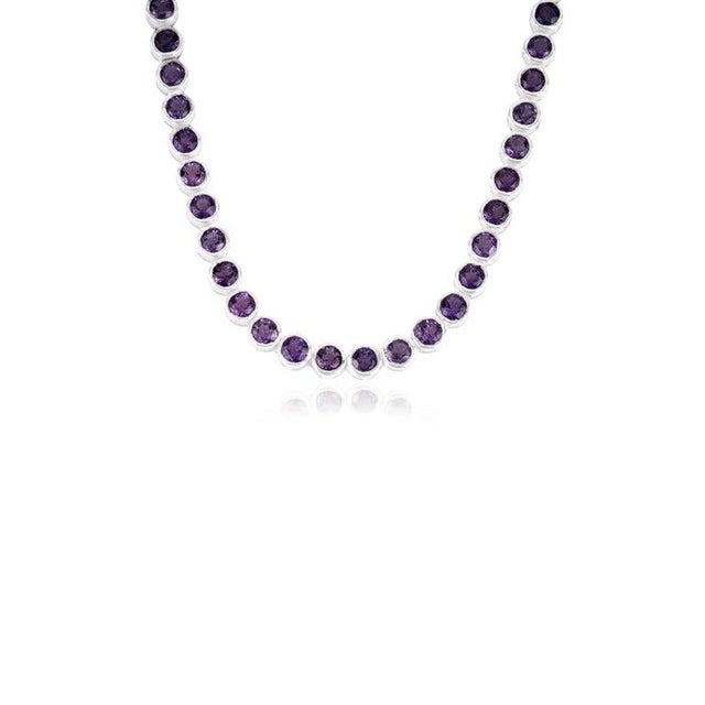 Art Deco Timeless Bezel Set Amethyst Station Link Necklace for Gift For Sale - Image 3 of 13