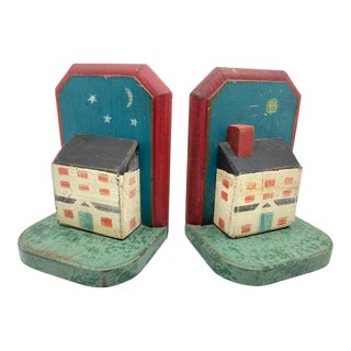 Vintage Folk Country Home Book Ends - a Set For Sale