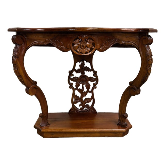 Vintage Carved Mahogany Serpentine Console Table Hall Table Entryway Table For Sale