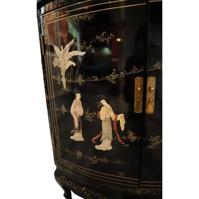 Black Black Lacquer Chinese Corner Cabinet With Inlaid Stone For Sale - Image 8 of 10