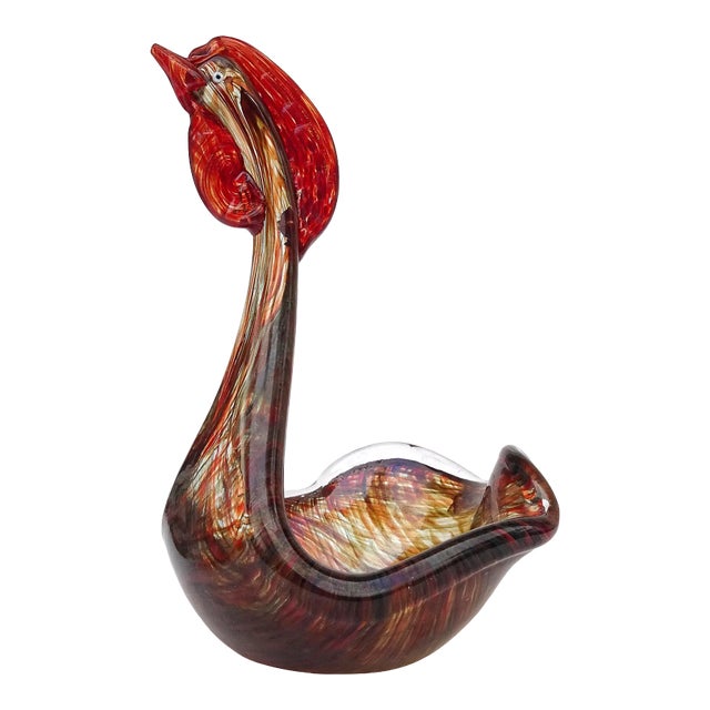 Dino Martens Murano Vintage Variegato 1954 Aurene Iridescent Italian Art Glass Sculptural Rooster Bird Bowl For Sale