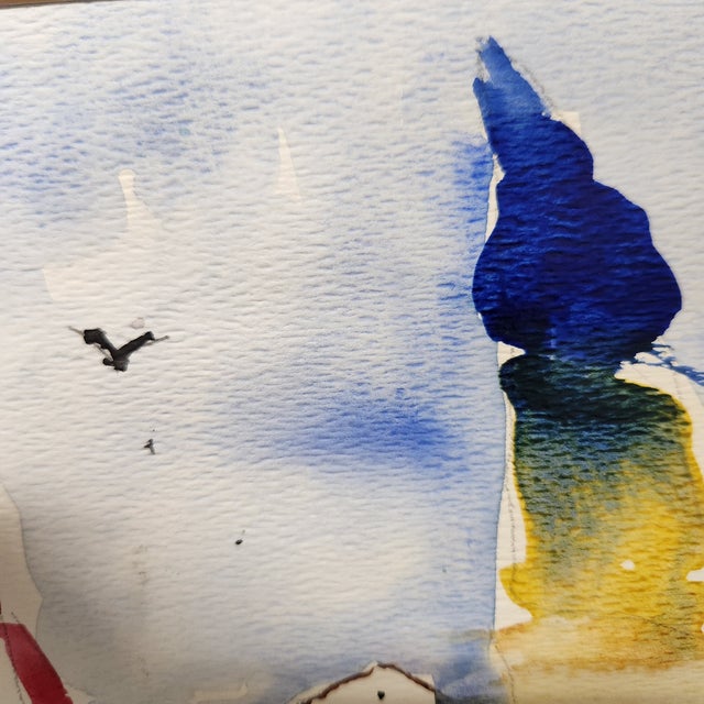 Original Nautical Watercolor Painting by Donna – Red and White Sailboats, Coastal Art, Late 20th Century For Sale - Image 4 of 5