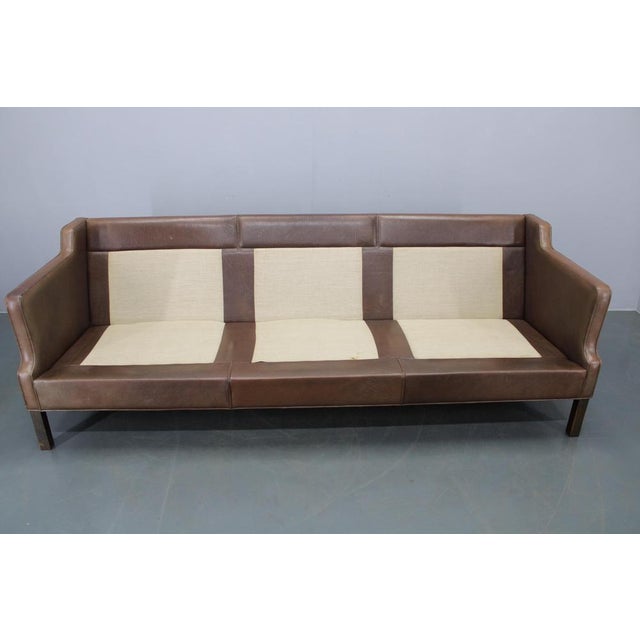 Mid-Century Danish Three-Seat Brown Leather Sofa, 1970s For Sale - Image 9 of 18