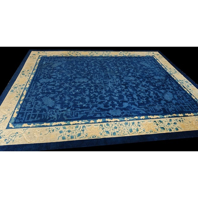 1900s Antique Light Blue Chinese Dragon Design Room Size Peking Area Rug For Sale - Image 11 of 12