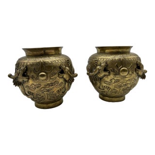 Pair of Antique Chinese Cast Brass Vases, Circa 1900 For Sale