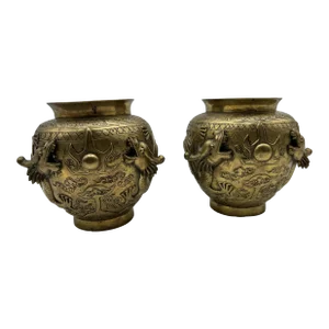 Pair of Antique Chinese Cast Brass Vases, Circa 1900