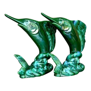 Vintage Coastal Royal Haeger Glazed Ceramic Marlin Vase - a Pair