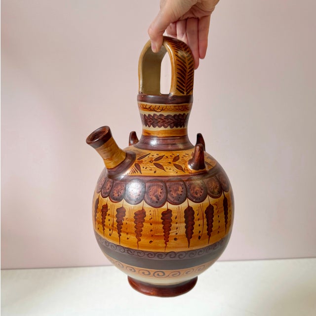 Orange Vintage Handcrafted Mexican Tonala Clay Pottery Water Jug For Sale - Image 8 of 11