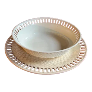 Antique 19th Century Wedgwood Creamware Chestnut Basket & Platter