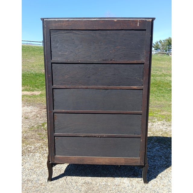 Antique Quartersawn Oak Leaded Curved Glass China Cabinet With Claw Feet 1920s For Sale - Image 18 of 18