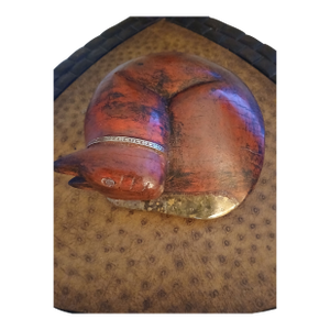 F-022 1970s "The Guardian" Curled Feline in Wood & Bronze ​Presented by Methinks Art Studio and Dwelling Artistic Intervention by Splendidus