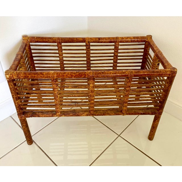 Large Vintage Scorched Burnt Bamboo Plant Stand For Sale In Miami - Image 6 of 12