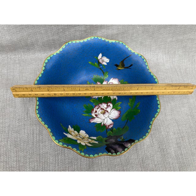 Metal Vintage Chinese Cloisonne Floral Bowl For Sale - Image 7 of 10