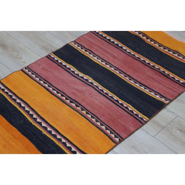 1980s Farmhouse Black Striped Runner Kilim For Sale - Image 10 of 12