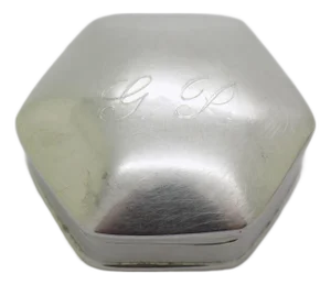 Vintage Italian Handmade Genuine Sterling Silver Engraved Hexagon Pill Snuff Trinket Box