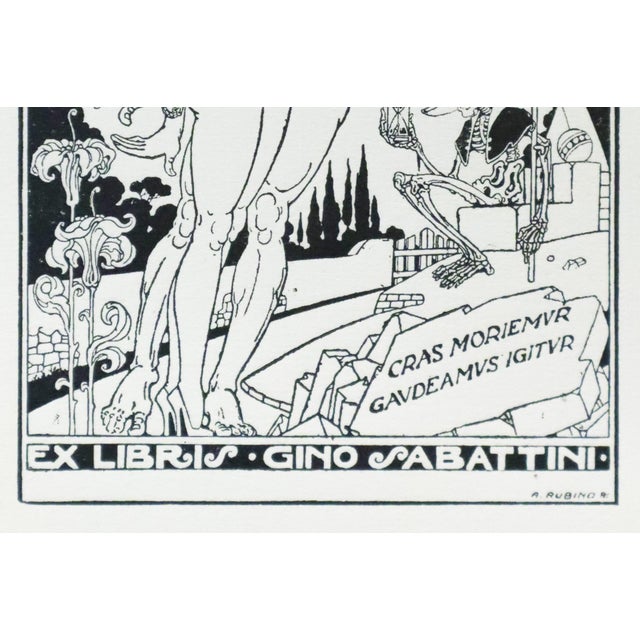 Mid-Century Modern 1920 Italian Engraving Bookplate (Ex Libris), Cras Moriemur Gaudeamus Igitur For Sale - Image 3 of 3