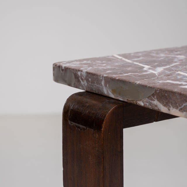 Brown Art Deco Side Table with Marble Top, Antique, France, Circa 1930 For Sale - Image 8 of 13