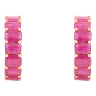 14k Gold Natural Ruby Birthstone Earrings for Her- A Pair For Sale