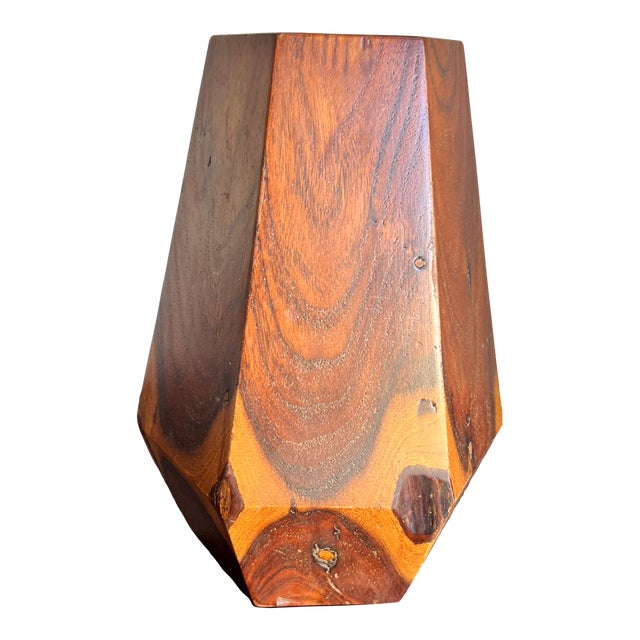 1943 Poston Arizona Camp Art Handcrafted Wood Hexagonal Vase For Sale