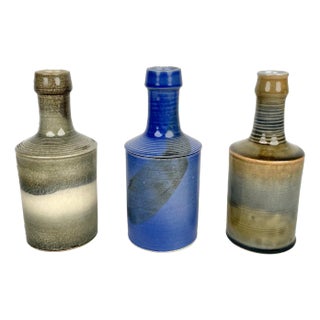 Ceramic Vase Bottles by Nanni Valentini for Laboratory Pesaro, Italy, 1960s, Set of 3 For Sale