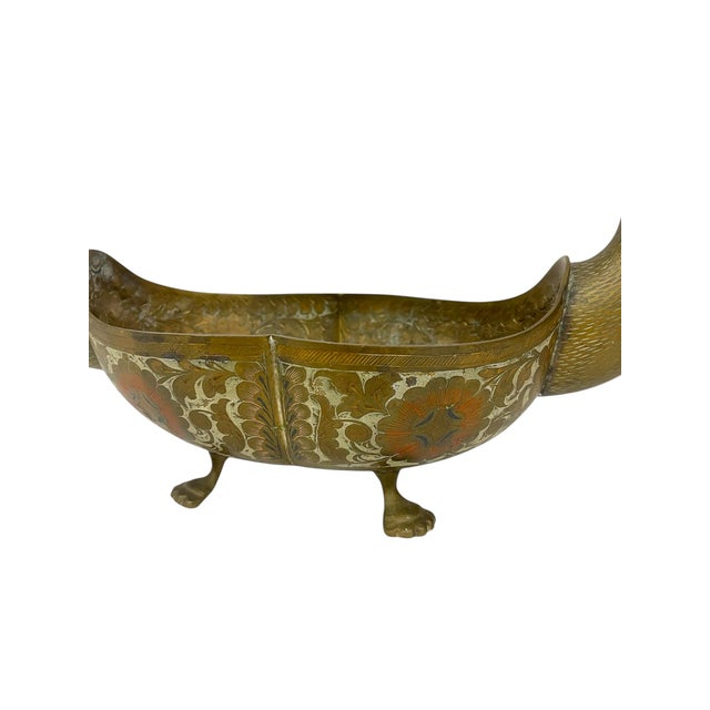 Mid-Century Hand-Etched Double Duck Vessel With Floral Inlay For Sale - Image 4 of 10