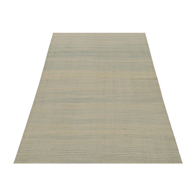 Contemporary Rug & Kilim’s Modern Kilim Rug in Blue and Beige Stripes and Striae For Sale - Image 3 of 7