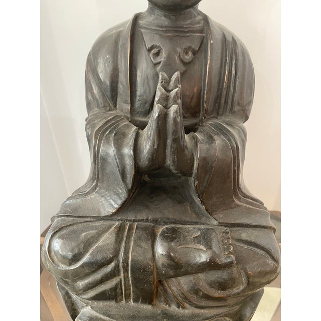 Oxblood Red Wooden Buddha Statue Early 20 Th Ct. For Sale - Image 8 of 12