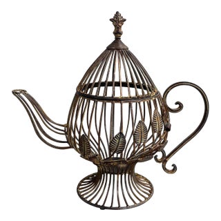 Large Decorative Metal Teapot With Leaf Motifs For Sale